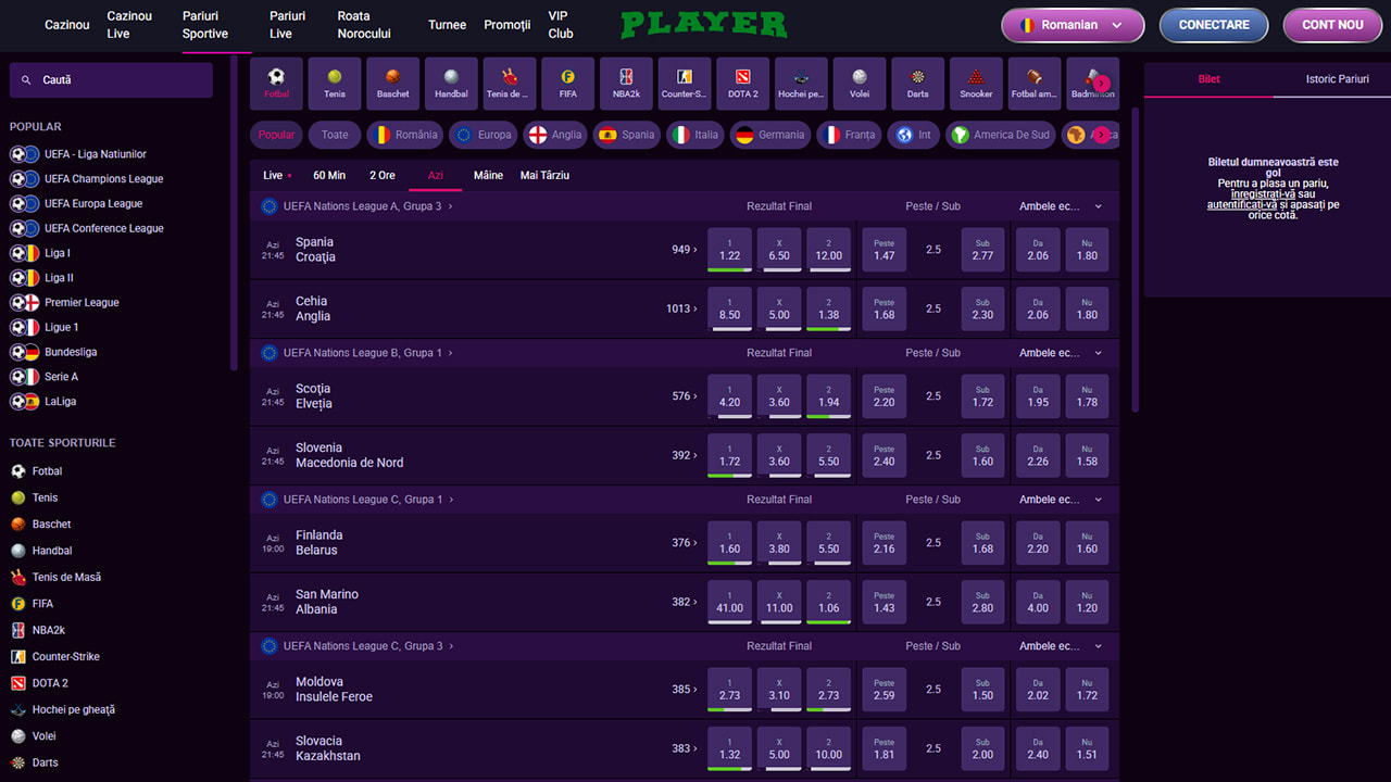 Pagina de pariuri sportive Player.ro
